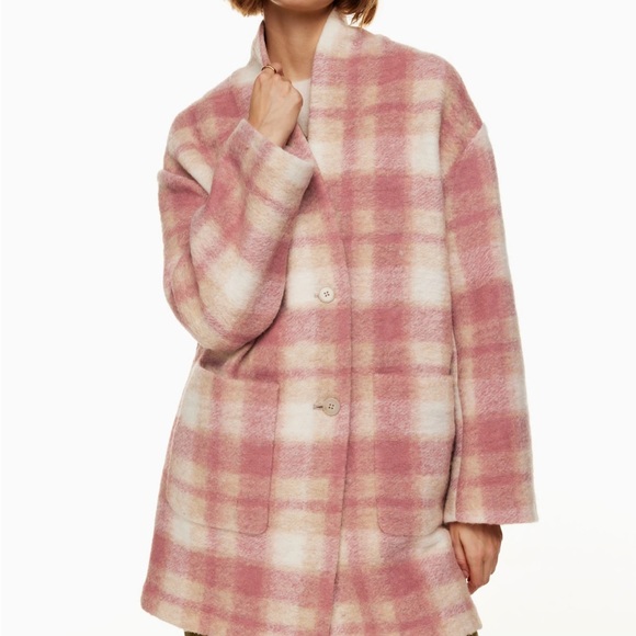Wilfred Free Aritzia Elm Long wool jacket in pink plaid - Picture 9 of 11